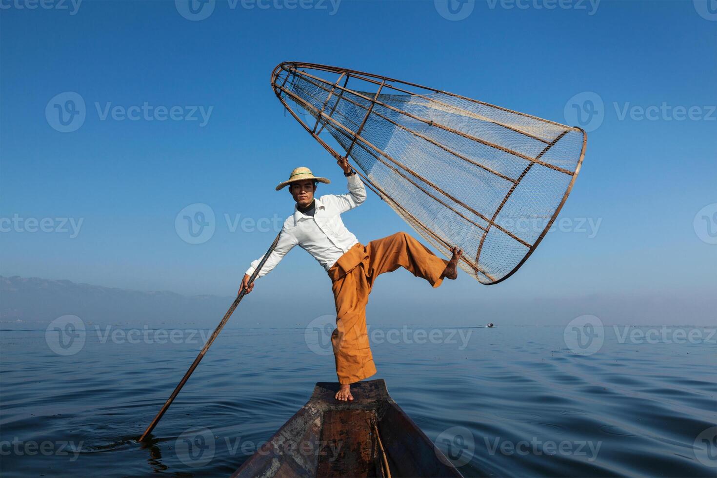 Burmese fisherman at Inle lake, Myanmar photo