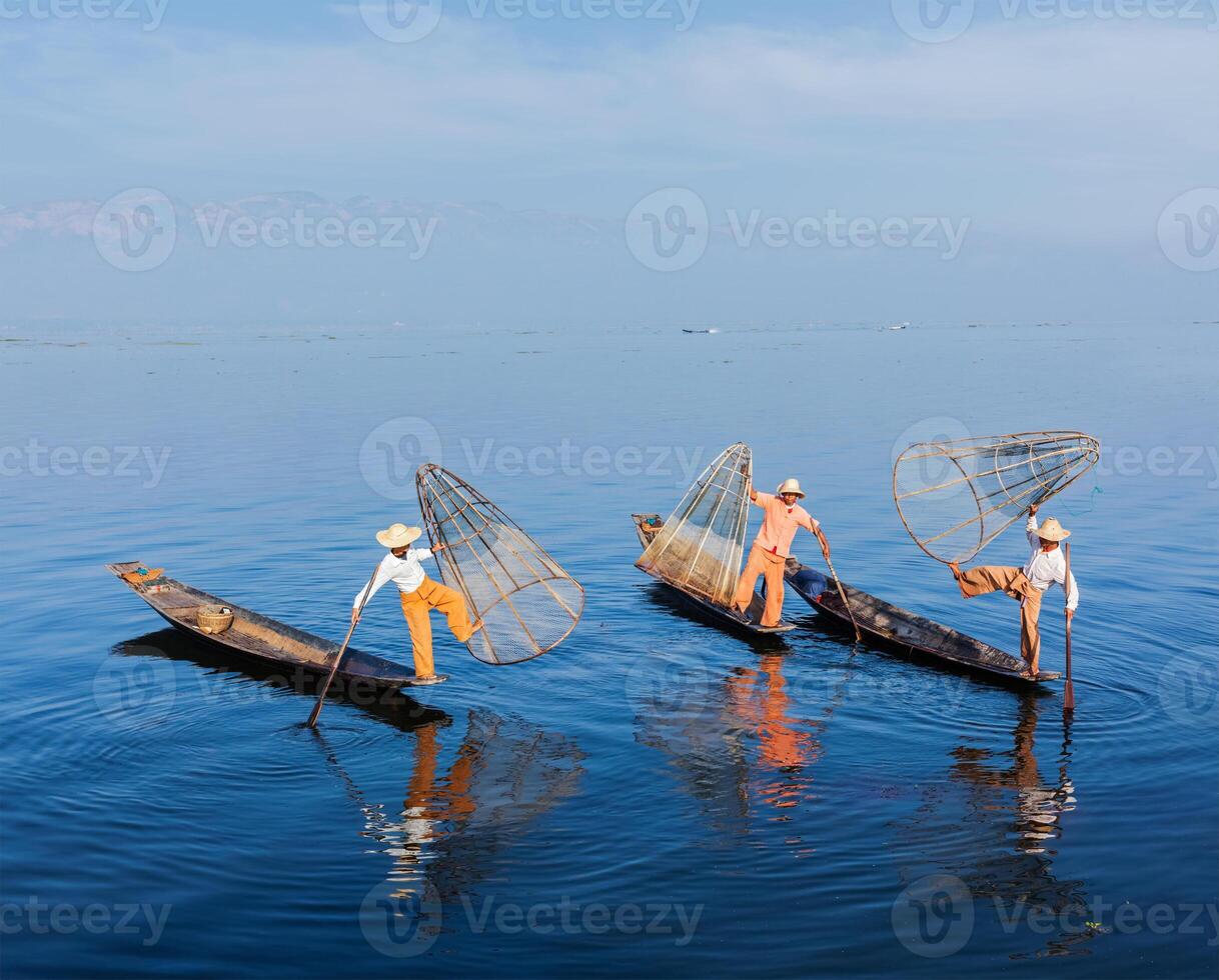 Burmese fishermen at Inle lake, Myanmar photo