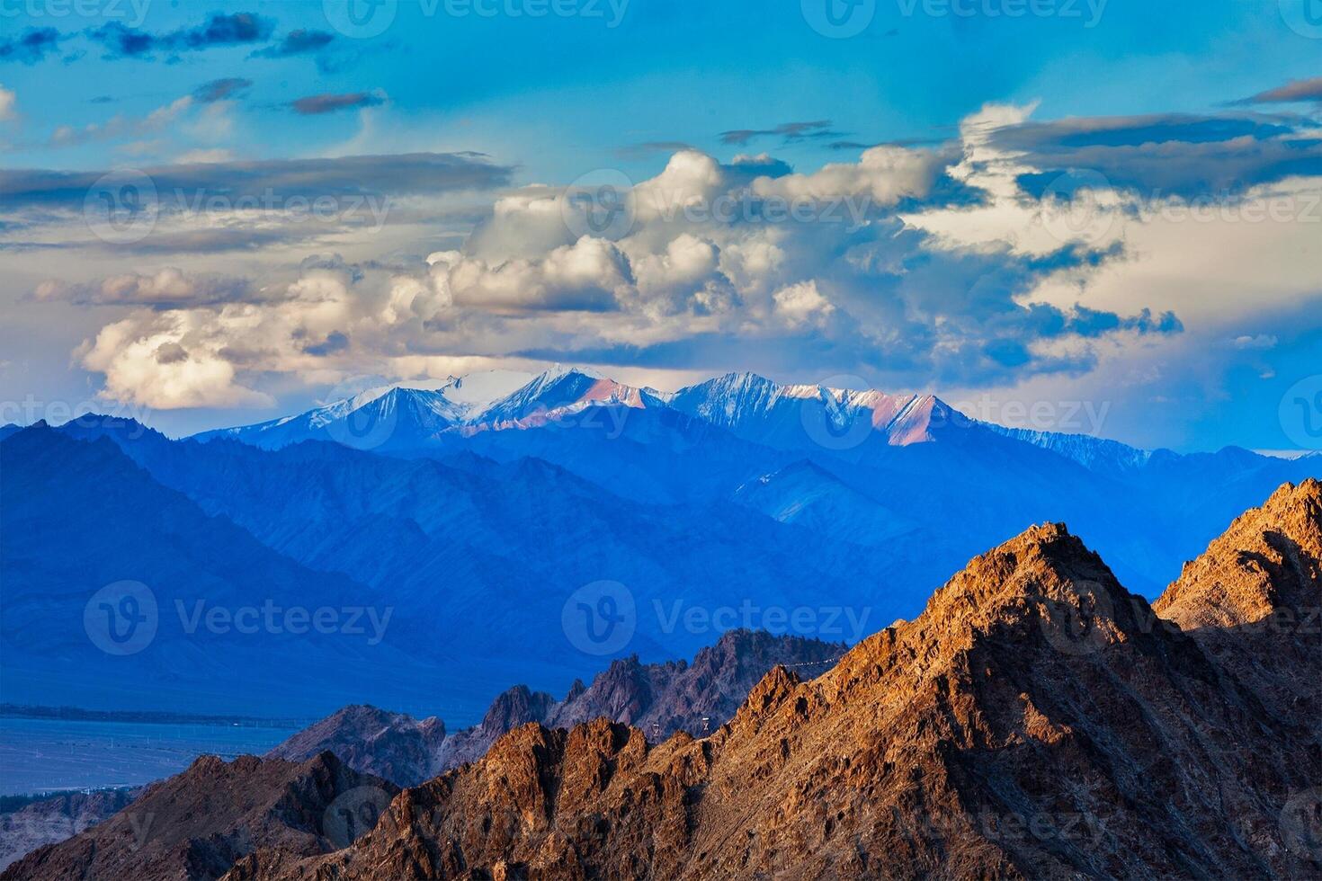 Himalayas mountains on sunset photo