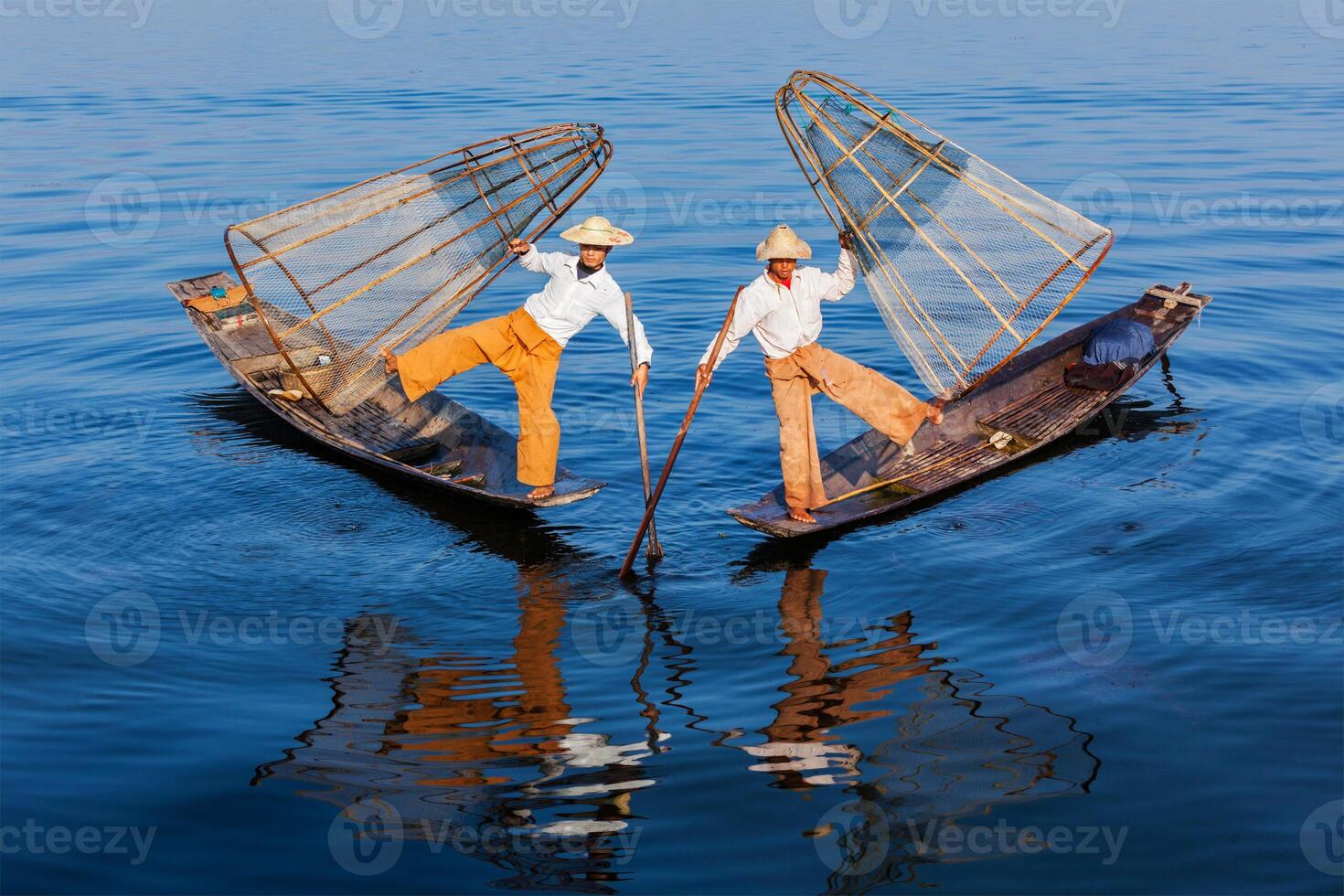 Burmese fishermen at Inle lake, Myanmar photo