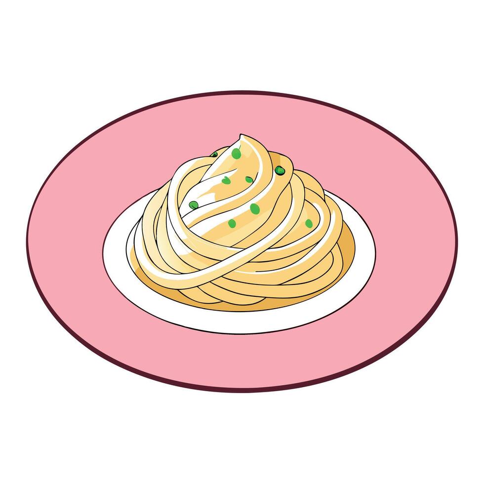 A Plate of Spaghetti Carbonara With Parmesan Cheese and Pink Background vector