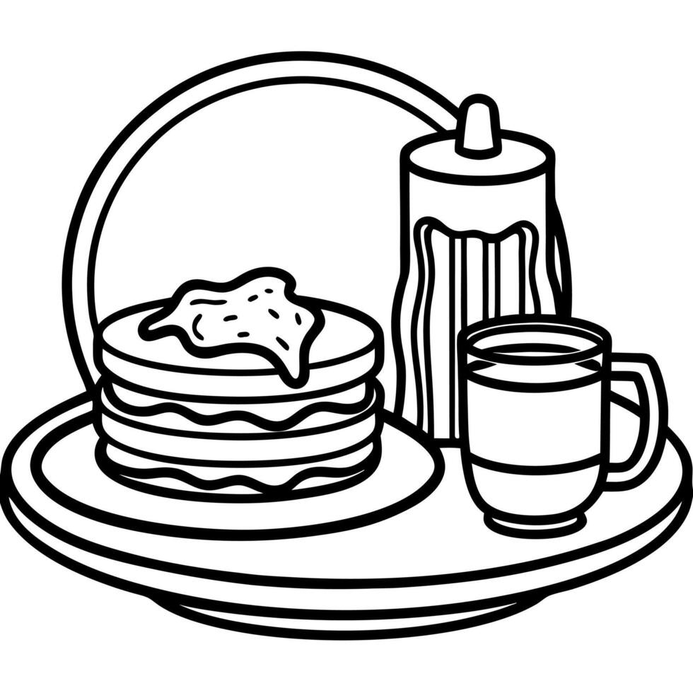 Classic American morning meal featuring syrupy pancakes and savory bacon. vector
