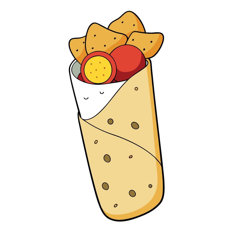Burrito Breakfast. Spicy Chorizo and Egg Burrito with Cheese and Potatoes vector