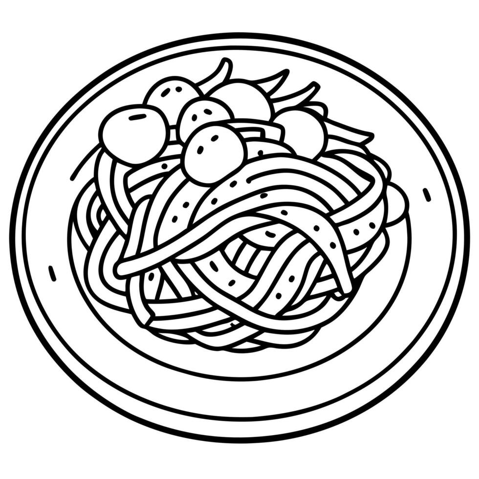 Delicious spaghetti carbonara garnished with basil and bacon on a plate. vector