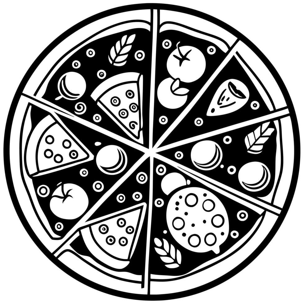 Delicious Slices of pizza with a variety of toppings on black background vector