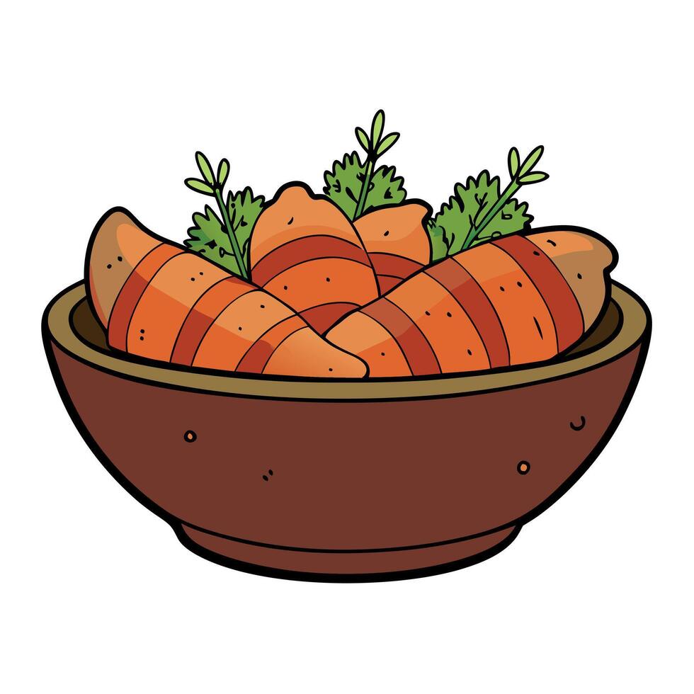 Bacon Wrapped Potatoes in a Rustic Bowl. rustic . potato . bacon . garnish vector