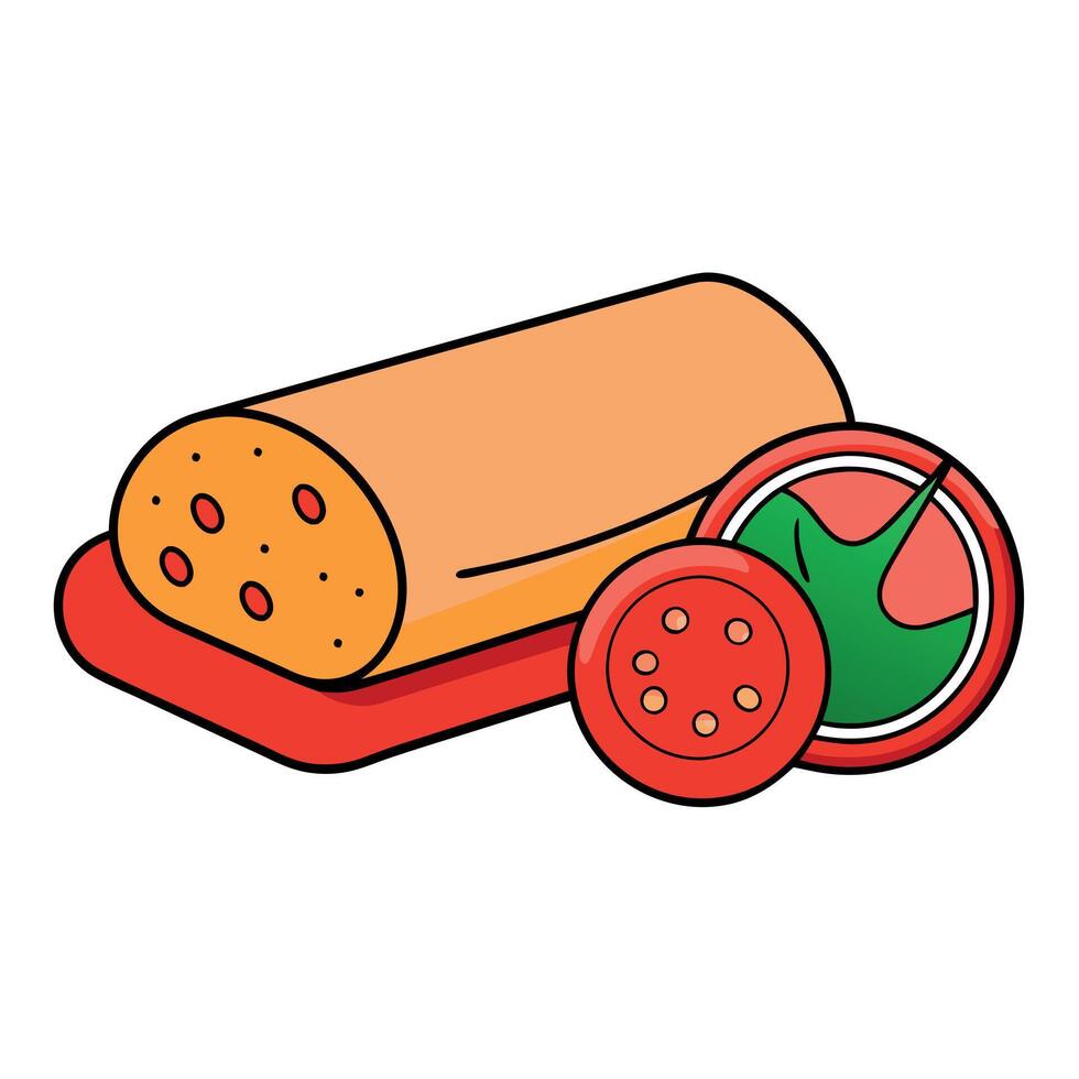 Bologna Slices. Mortadella Slices with Red Pepper. Fast Food Snack Concept vector