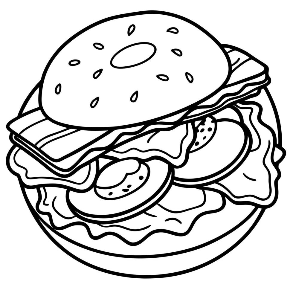 Hearty Breakfast Sandwich on a Bagel with eggs bacon and cheese background vector