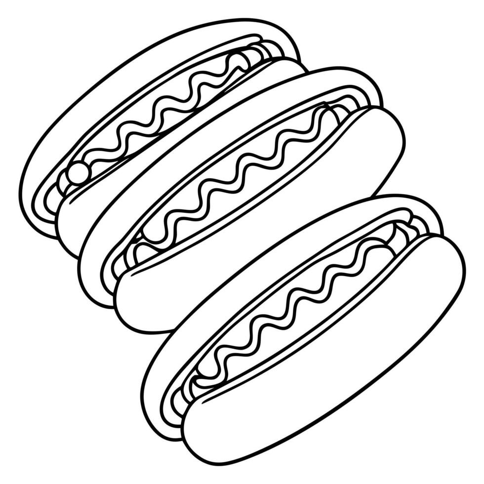 Hot dogs on white background. A row of hot dogs with toppings on them vector