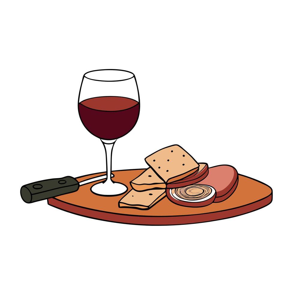 Charcuterie is shown in the background with red wine in the foreground vector