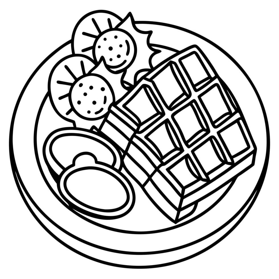 Delicious Breakfast Platter With Waffles. Bacon. Strawberries. and Eggs vector