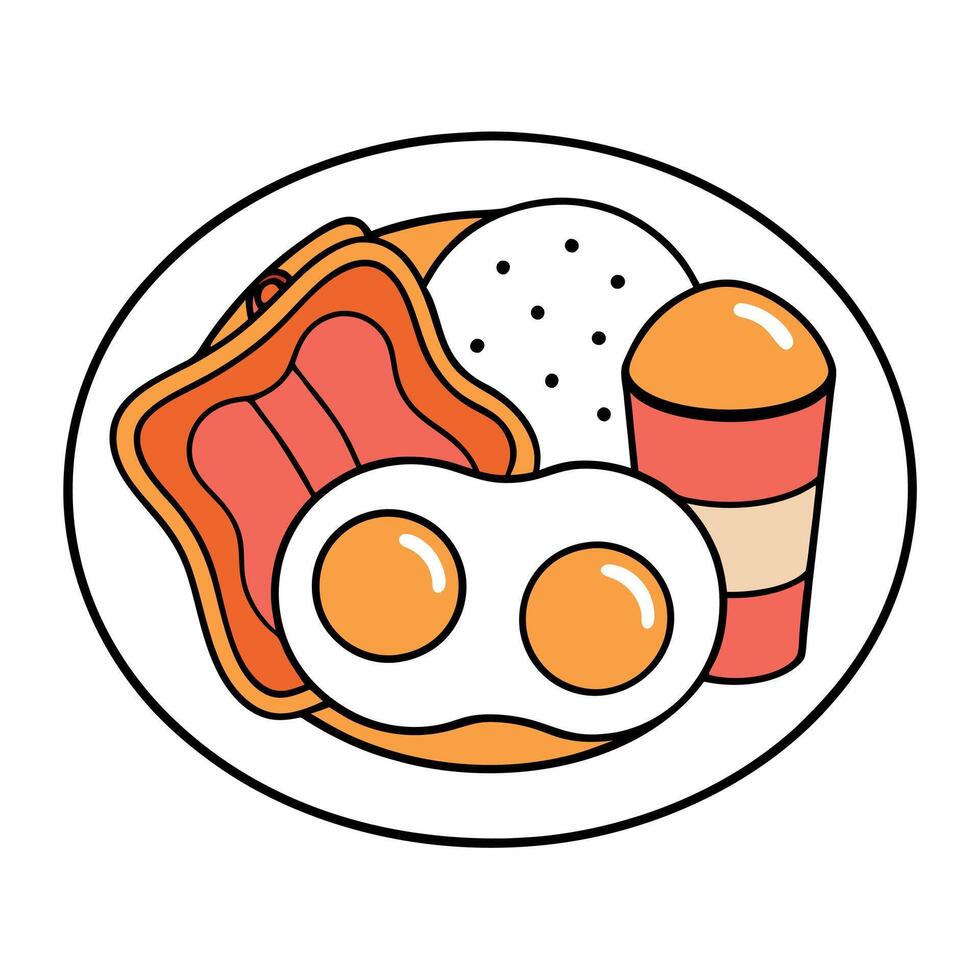 Breakfast Foods Collage. Assortment of Egg. Bacon. Toast. and Pork Meat vector