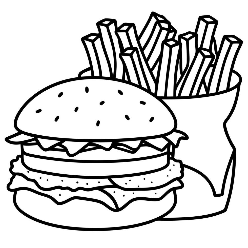 A Double Cheeseburger with Bacon and a Side of Golden French Fries vector