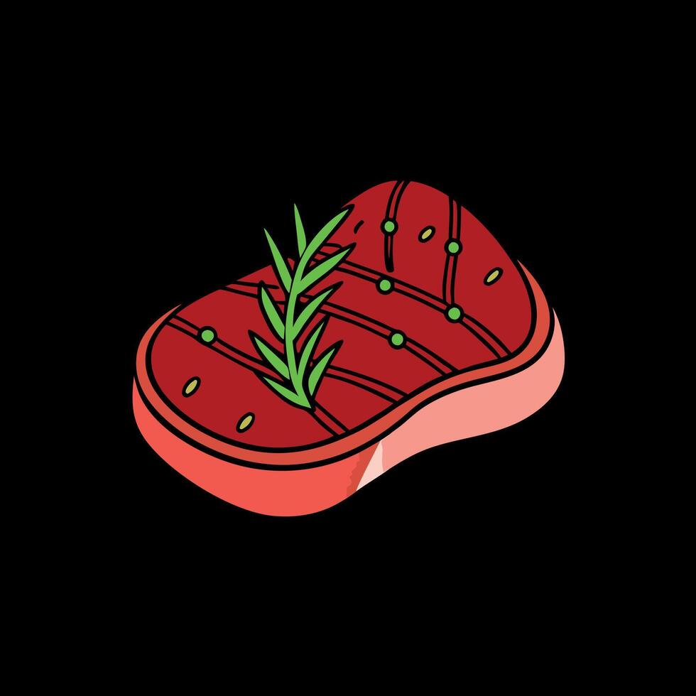Grilled beef steak with rosemary and spices on a black background. vector