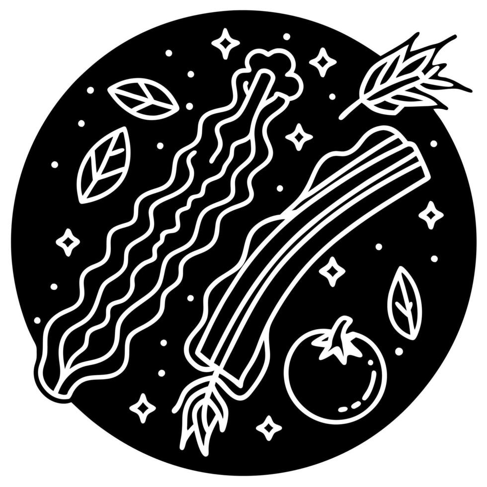 Crispy bacon. cherry tomatoes. herbs. and spices on dark background vector