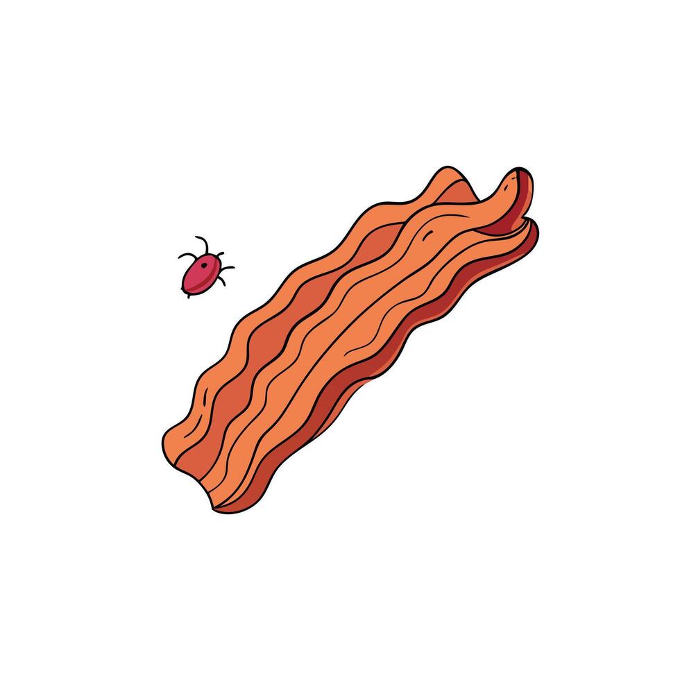 Crispy fried bacon with crunchy fly in the air on pastel background vector
