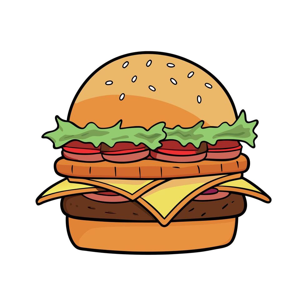Double smash burger with crispy bacon cheddar cheese onions and fries vector
