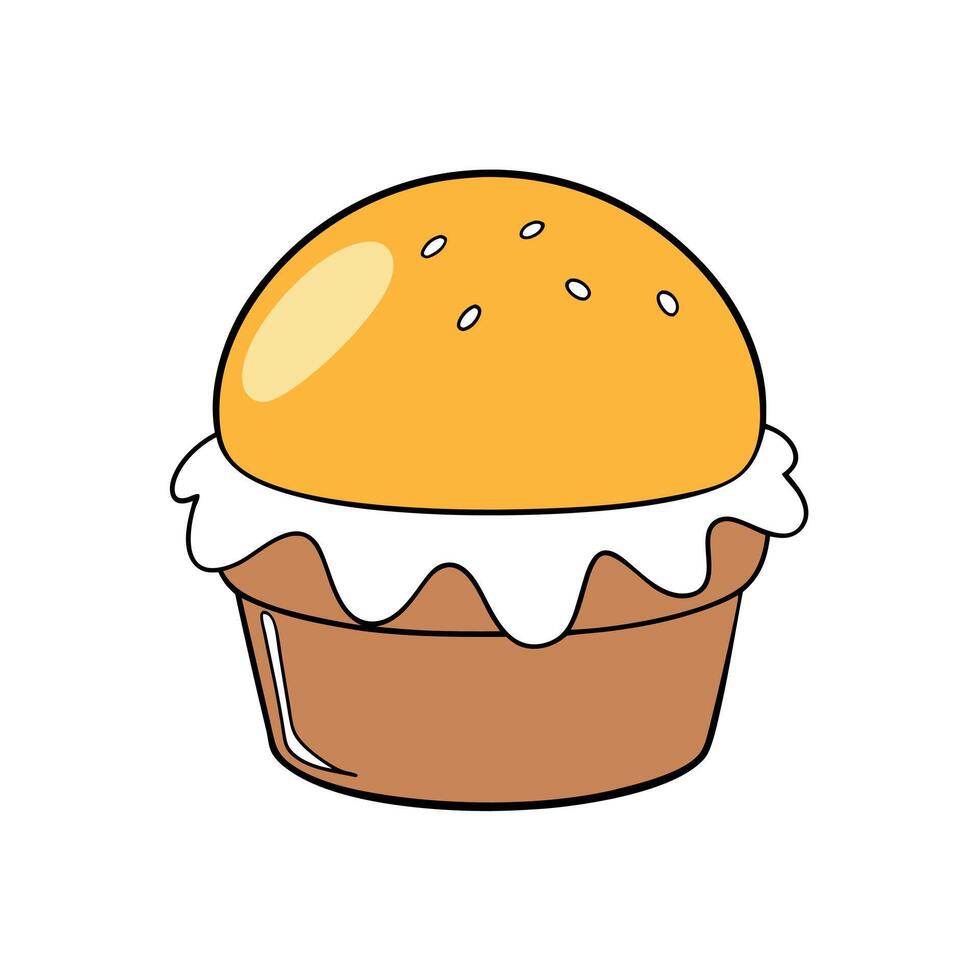 Breakfast muffin bun with beef baked egg and cheese melted in the bun vector