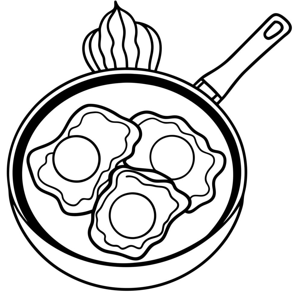 Delicious Sunny Side Up Eggs With Bacon in a Cast Iron Pan Outdoors vector