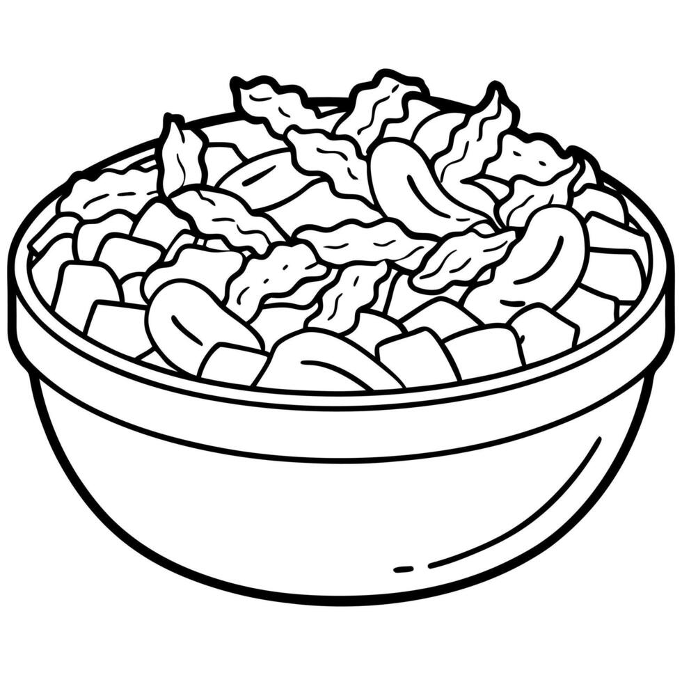 Appetizing mac and cheese in bowl with bacon on top baked in oven. vector