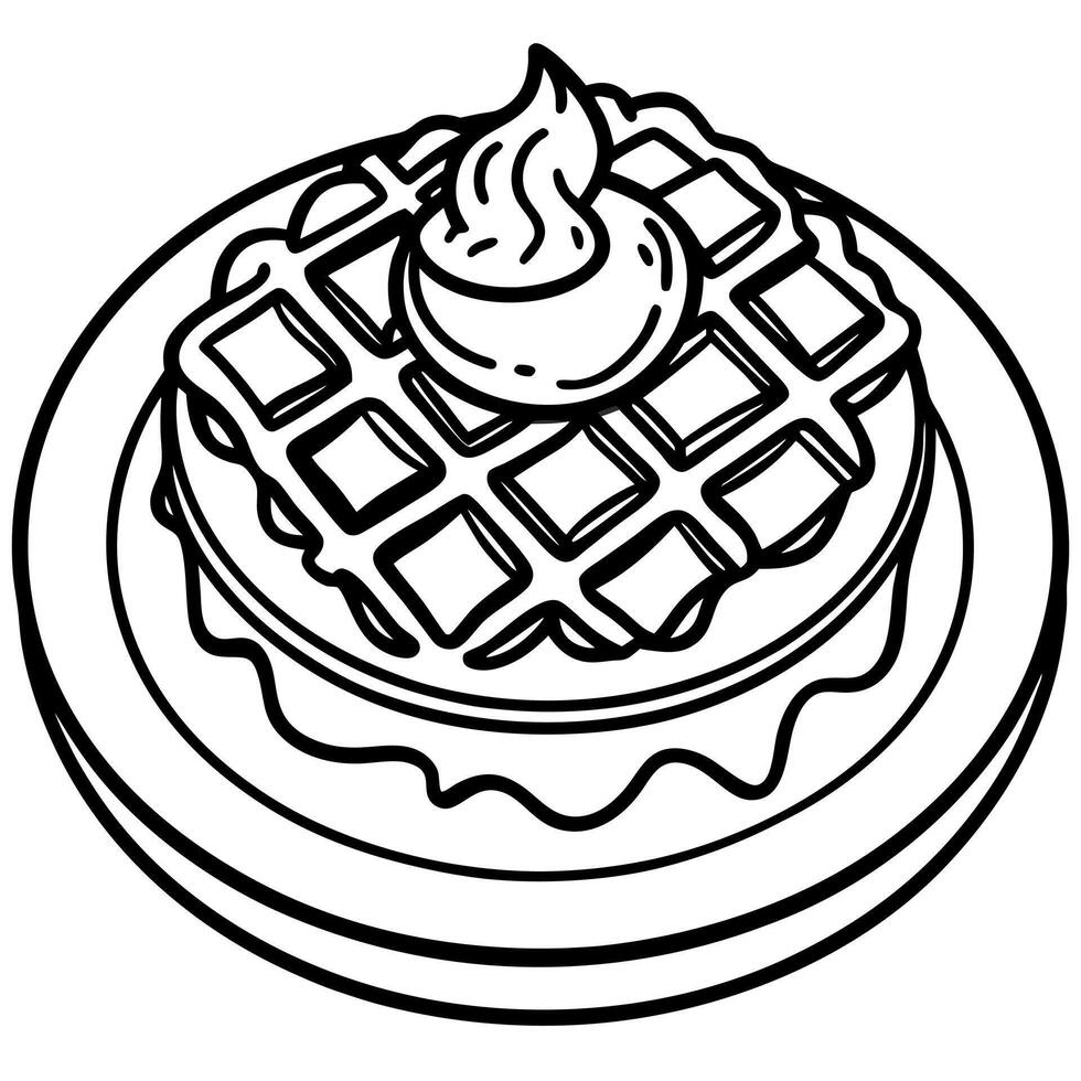 Delicious Bacon Pecan Waffles with Maple Pecan Sauce and Whipped Cream vector