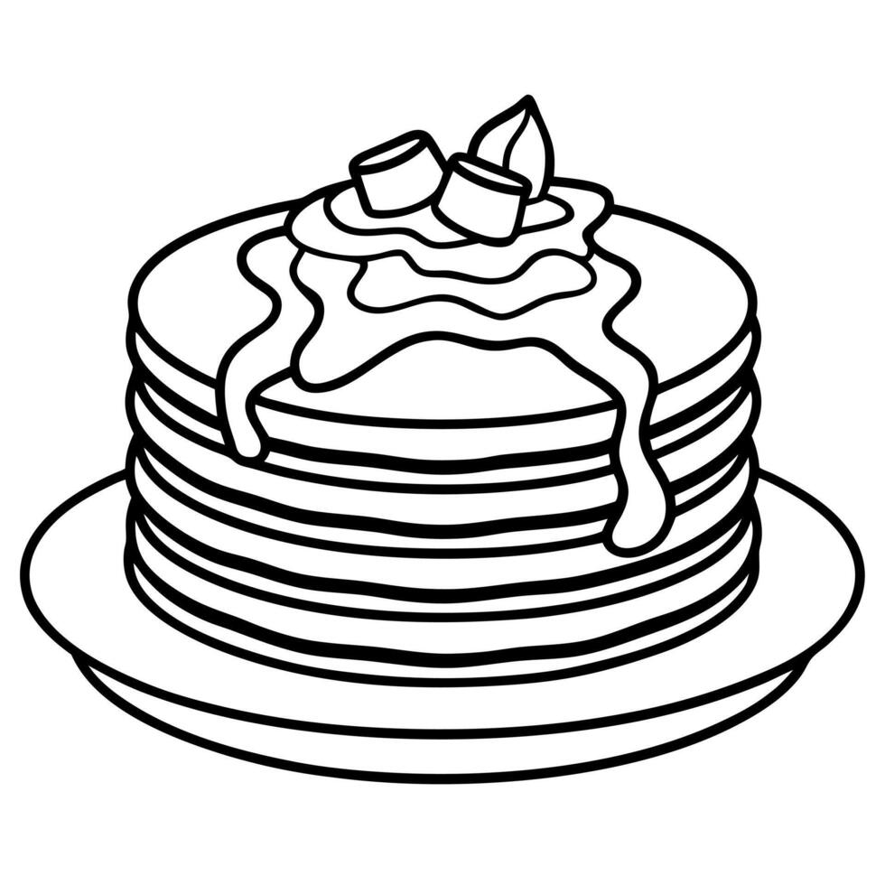 Delicious Stack of Pancakes with Bacon and Syrup on a White Plate vector