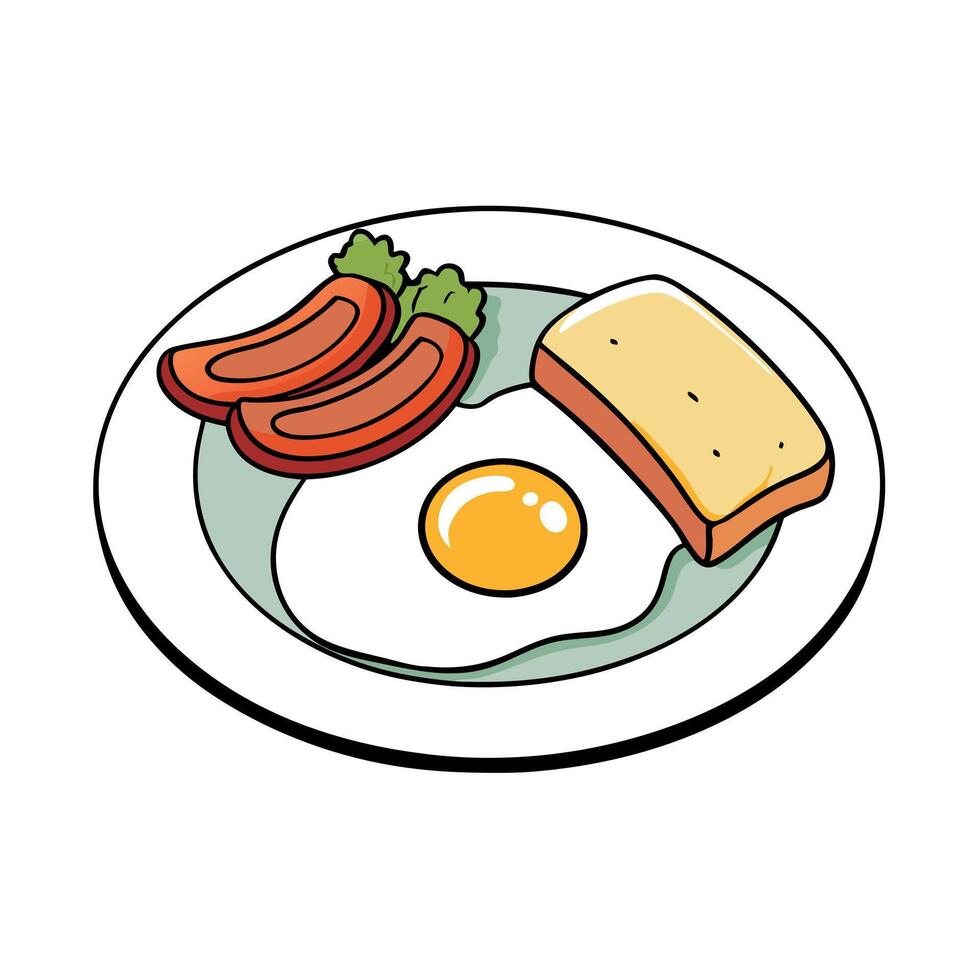 Classic Breakfast Plate with Fried Egg. Bacon. Toast. and Parsley vector
