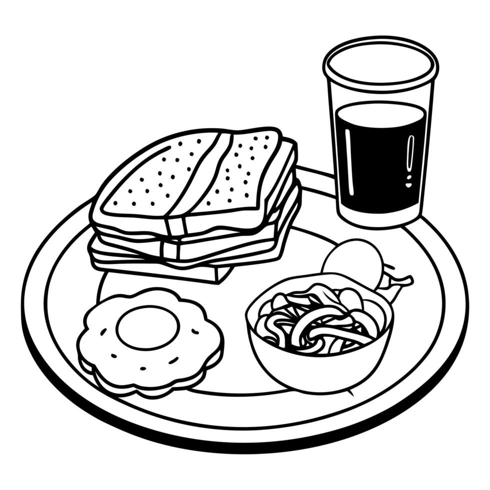 Full american breakfast isolated on white. top view. copy space. vector