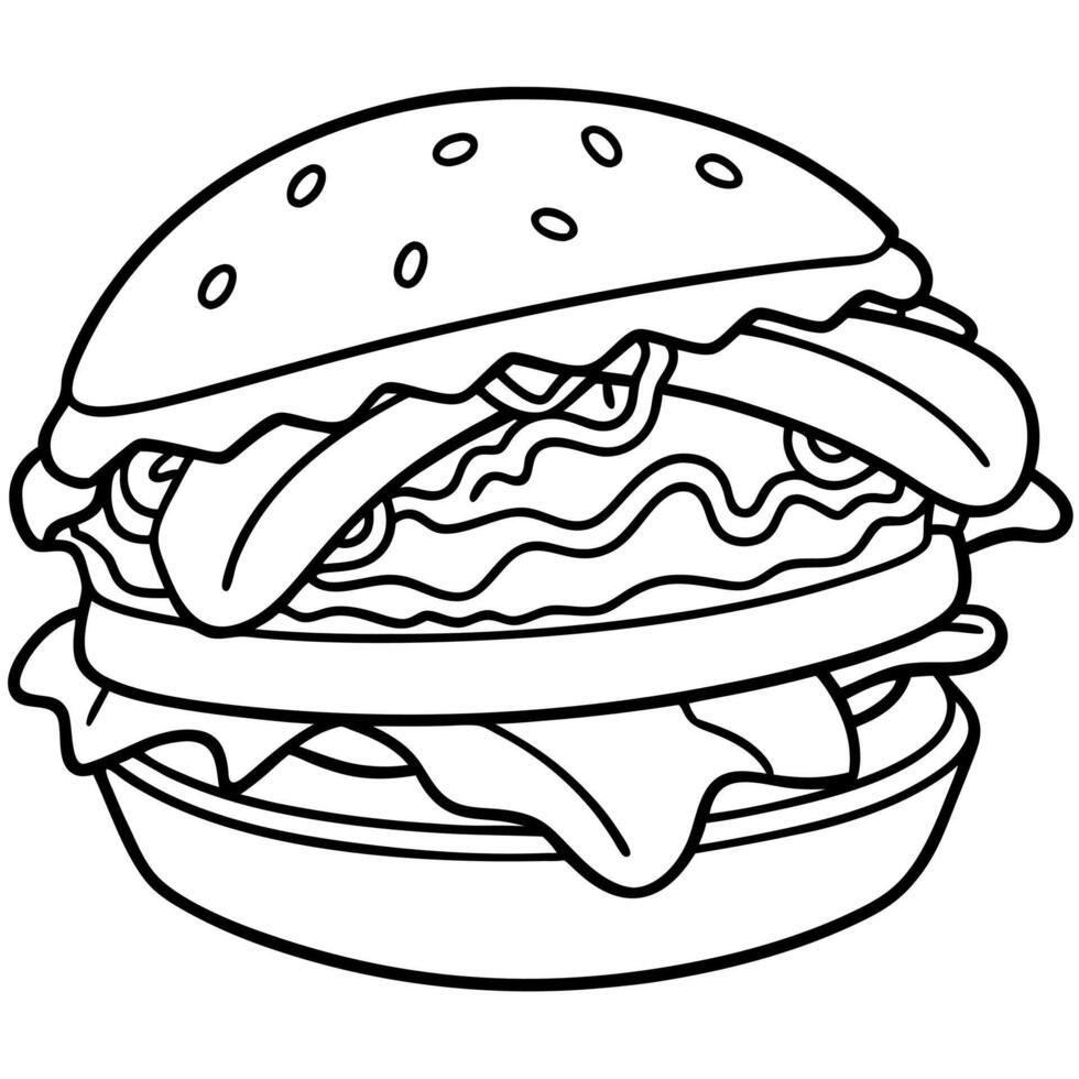 Juicy Cheeseburger With Bacon and Fresh Toppings on a White Surface vector