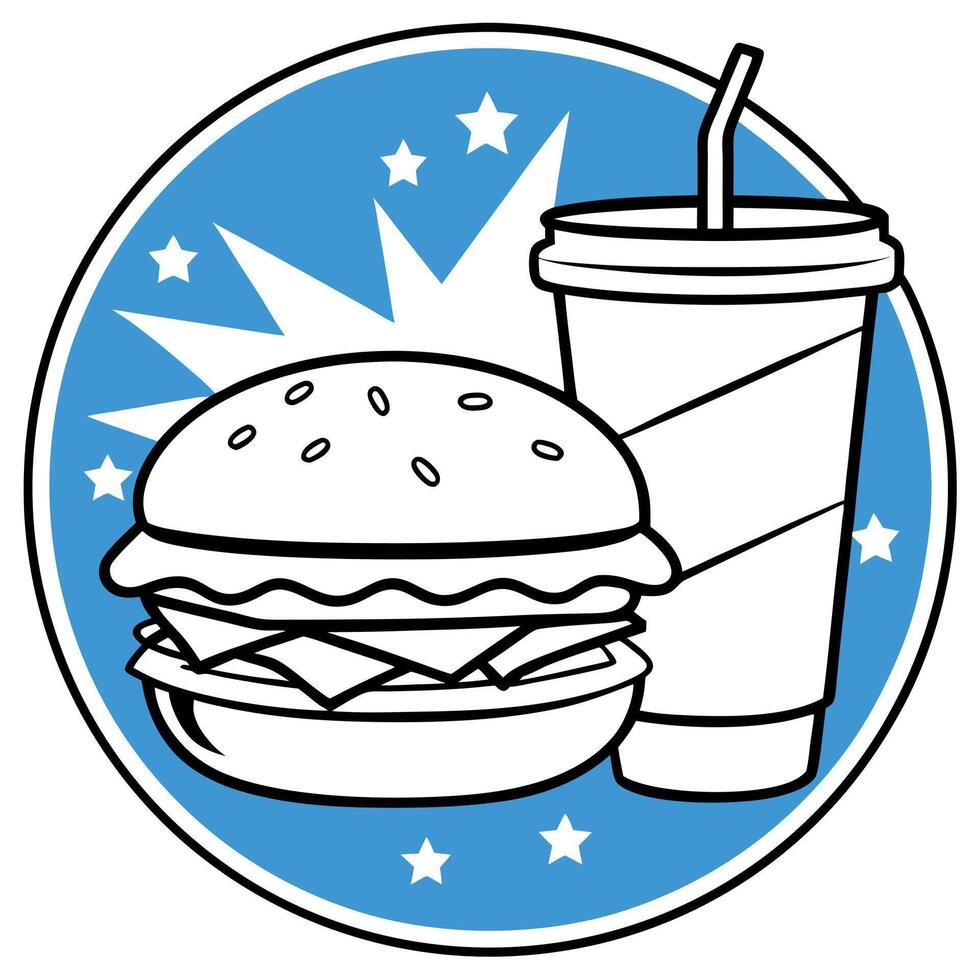 Fantastic beef burger with a blue tea cuo in neon blurr background vector