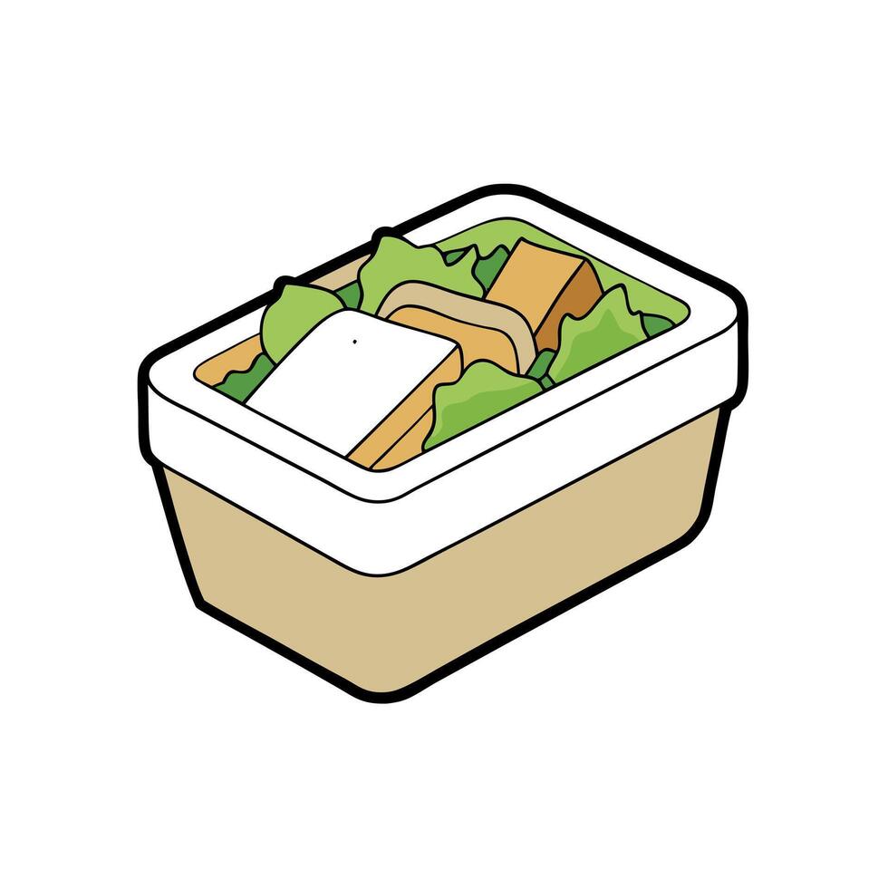 Exquisite caesar salad in a bento box against a white background vector