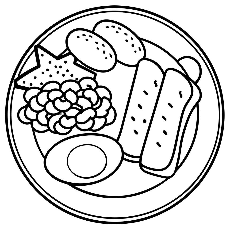 Fresh english breakfast with sausage eggs toast beans and tomatos vector