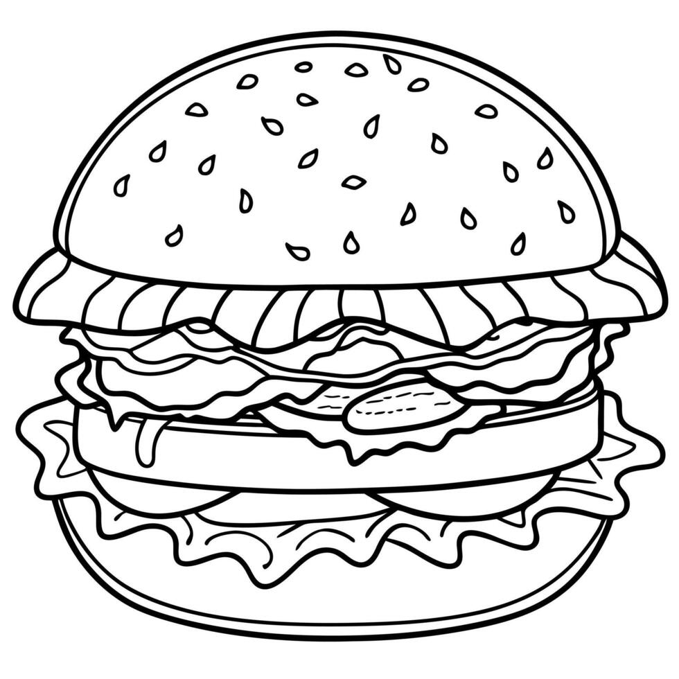 Delicious gourmet burger with lettuce and bacon on a wooden table vector