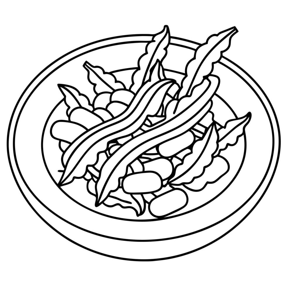 Green bean salad with bacon and caramelized onions.. generative IA vector