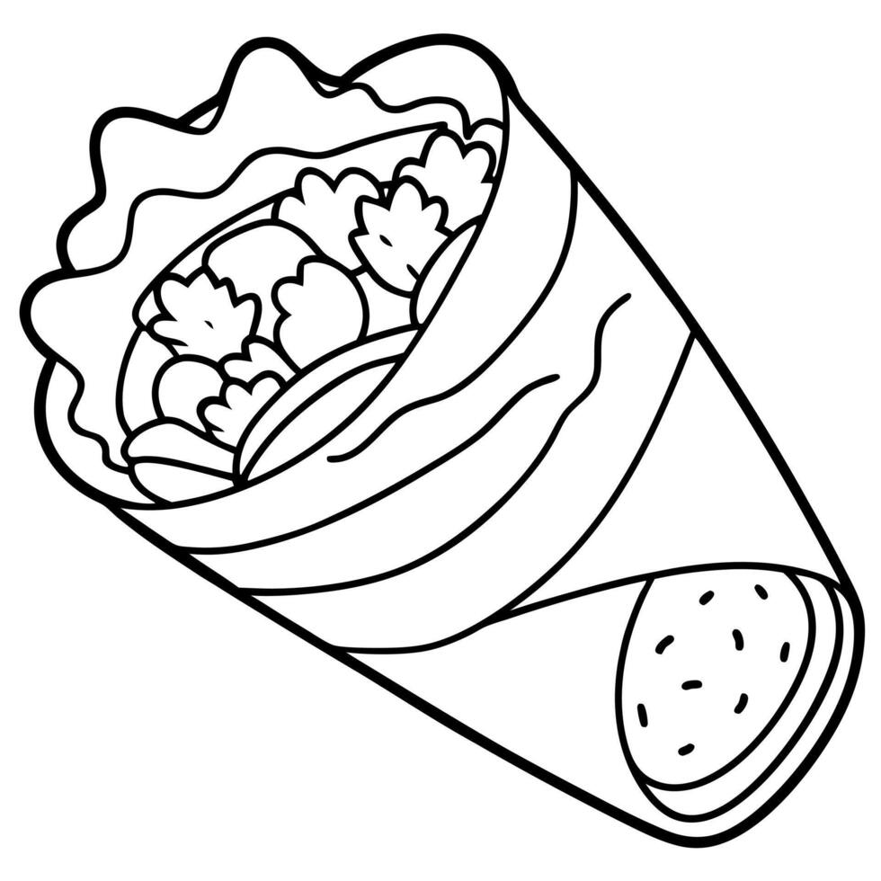 Breakfast burrito with scrambled eggs. cheese. and ham in a tortilla. vector