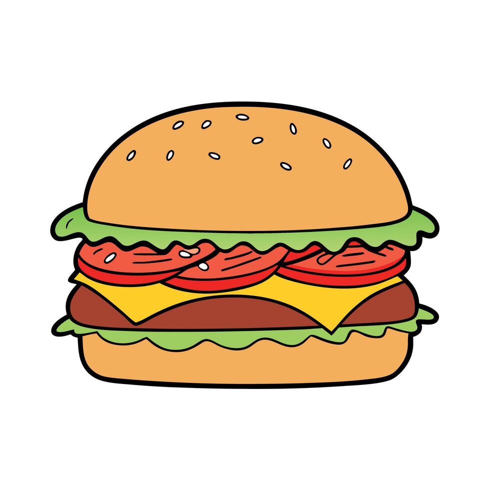 Cheese burger - American cheese burger with bacon. tomato and lettuce vector