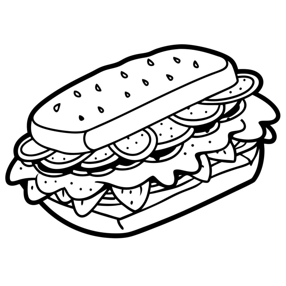 Delicious sandwich with meat and vegetables. blurry background vector