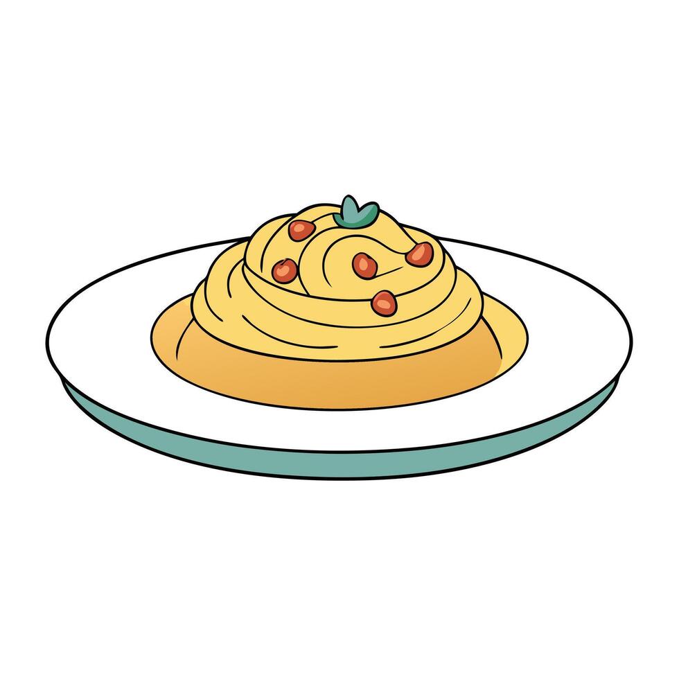 Carbonara in a white plate isolated on transparent background vector