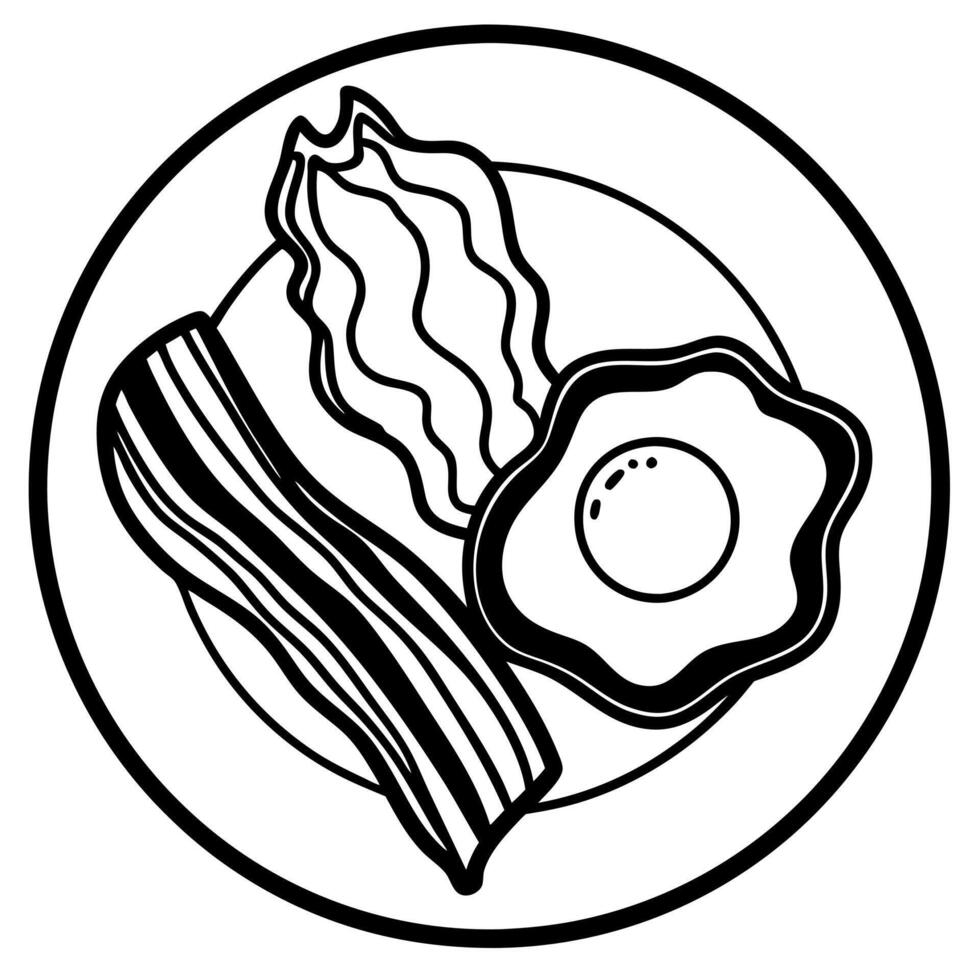 Crispy Bacon and Sunny-Side Up Egg Breakfast on a Black Plate vector