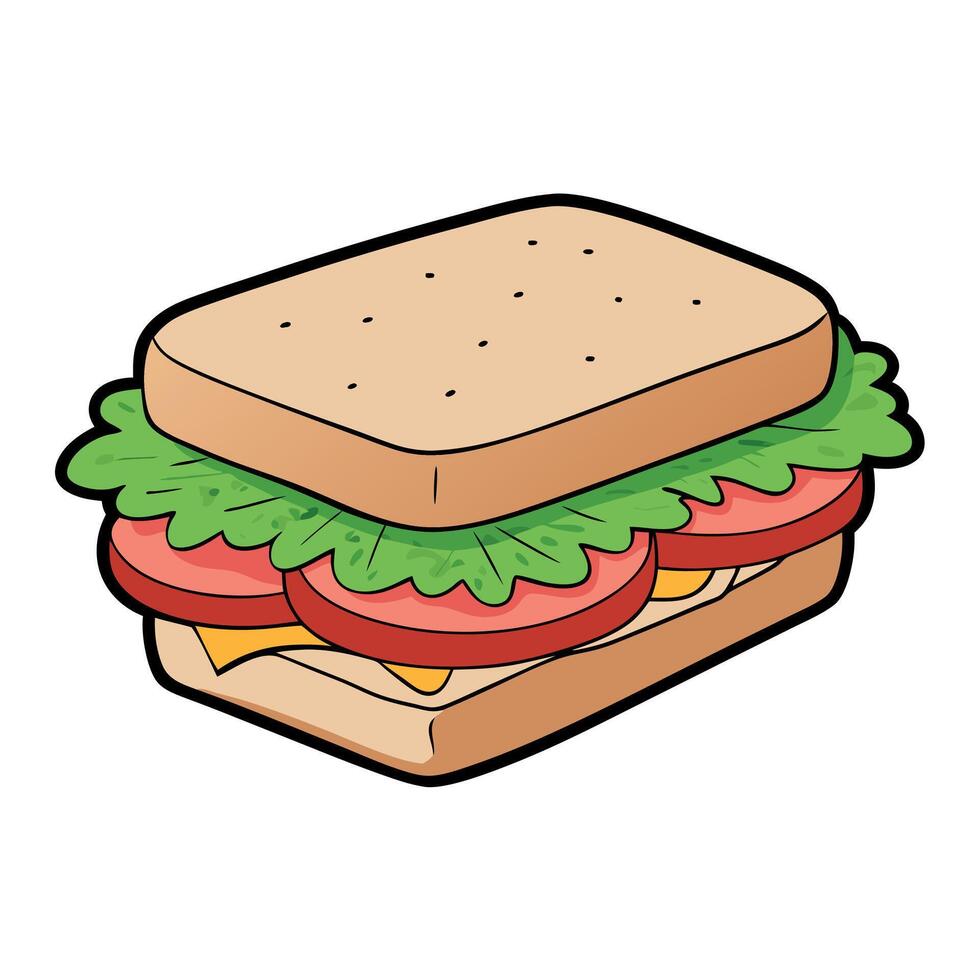 Delicious sandwich with ham and veggies on a white background vector