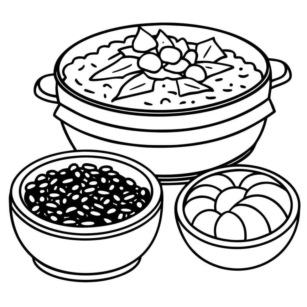Feijoada traditional brazilian food. with typical side dishes. vector