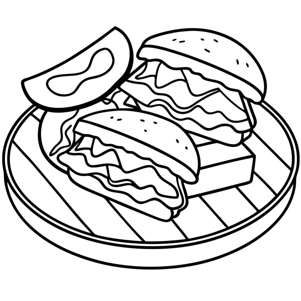 A plate of bacon and avocado sandwiches on a wooden cutting board vector