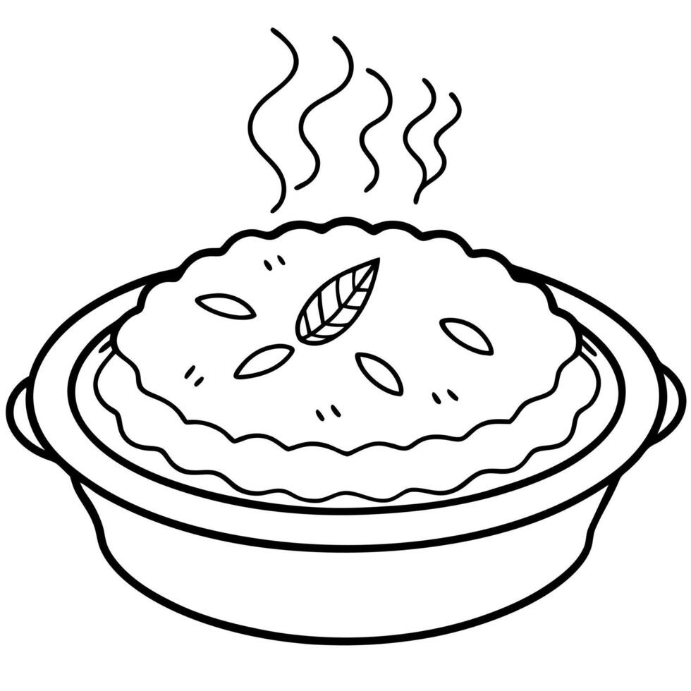 A steaming chicken pot pie top view isolated on white background vector