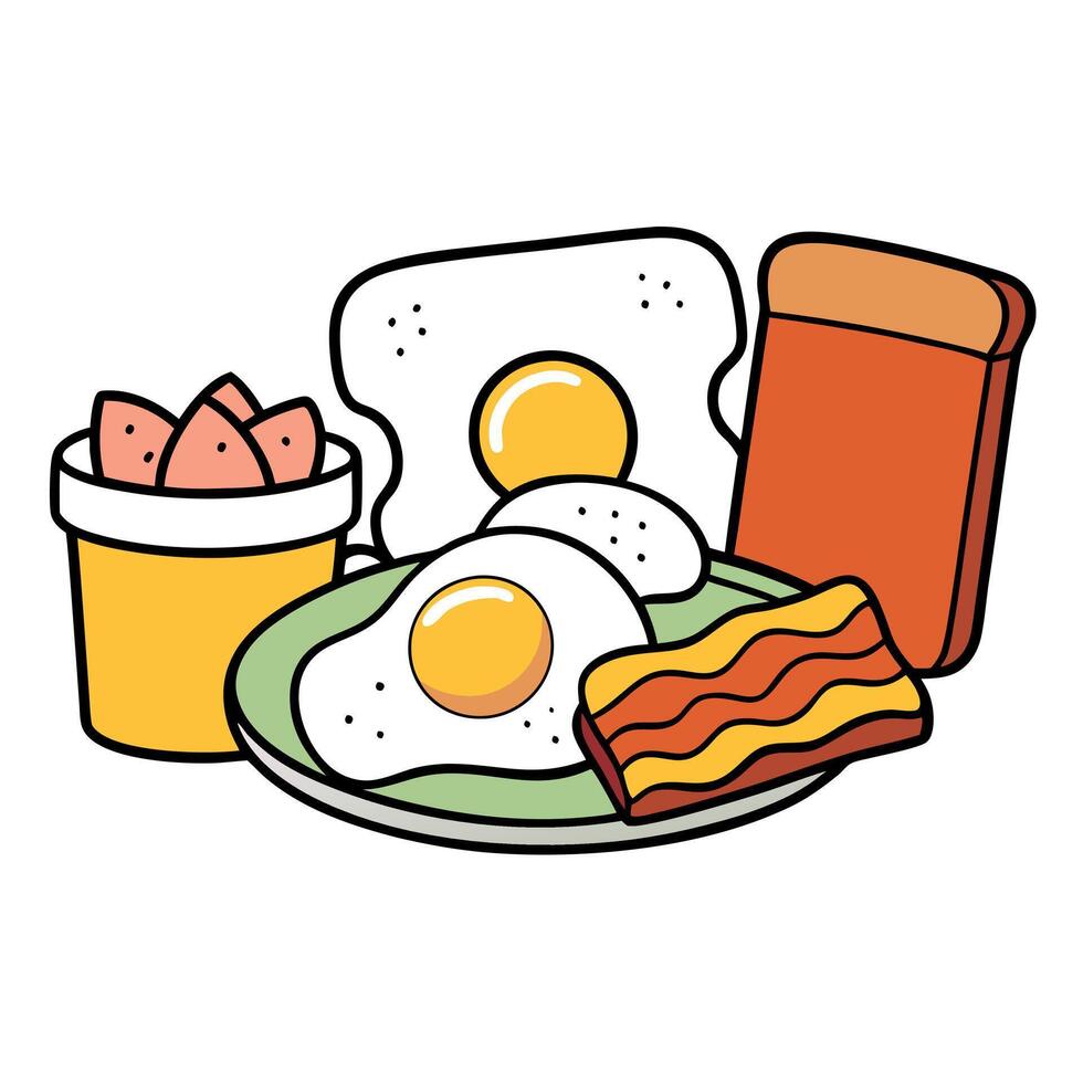 Breakfast Foods Collage Featuring Eggs. Bacon. Toast. and Pork Meat vector