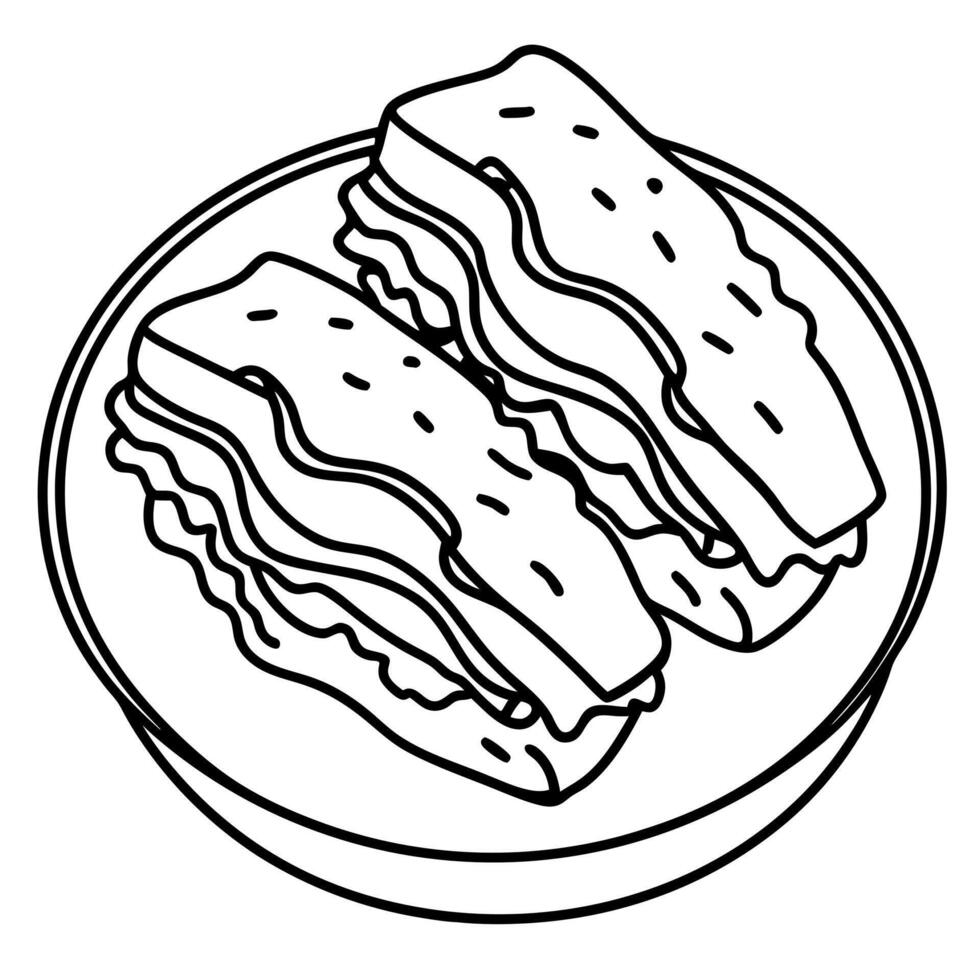 Cheesy bacon sandwiches isolated on white background top view vector