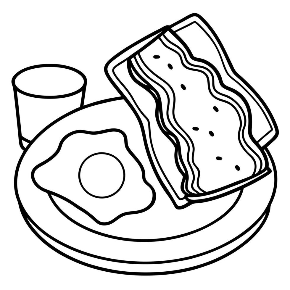 Breakfast staple food dish featuring fried egg. bacon. and toast vector