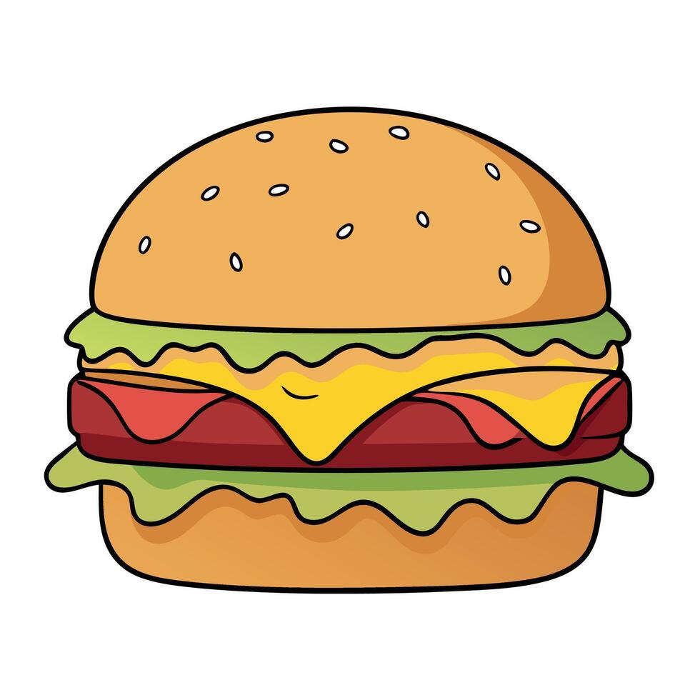 Delicious Bacon Cheeseburger With Melted Cheese on Soft Bun vector
