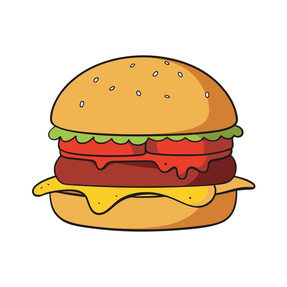 A cheeseburger on a bun with bite. ketchup and mustard applied vector
