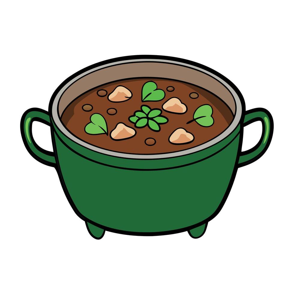 Hearty Irish inspired beef stew closeup in the pot on the table. vector
