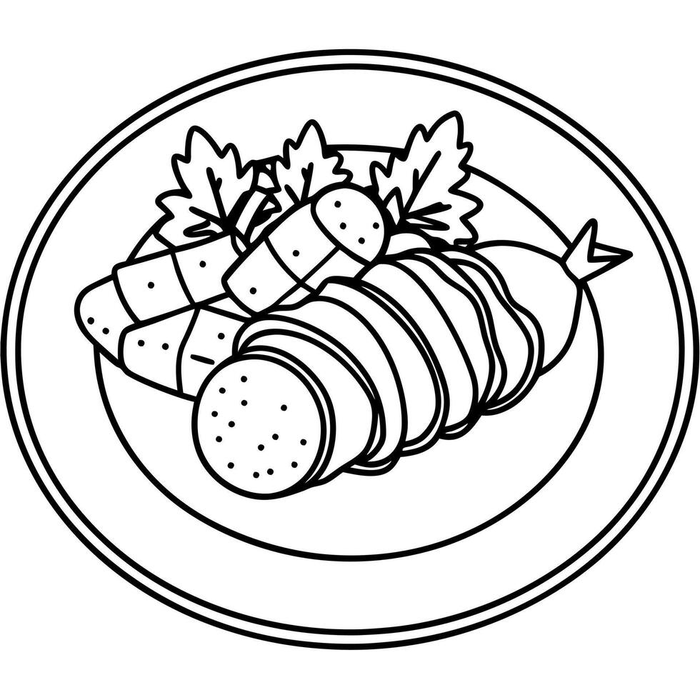 Bacon wrapped pork tenderloin with potato and veggies on plate vector